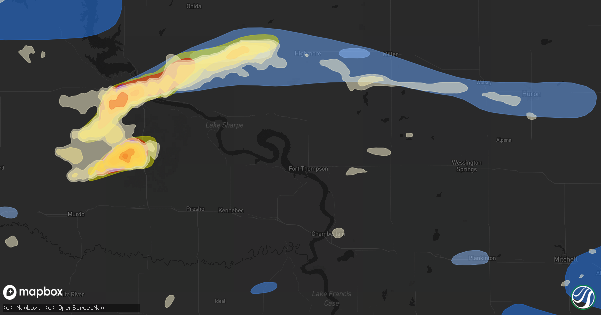 Hail map in Fort Thompson, SD on July 25, 2026