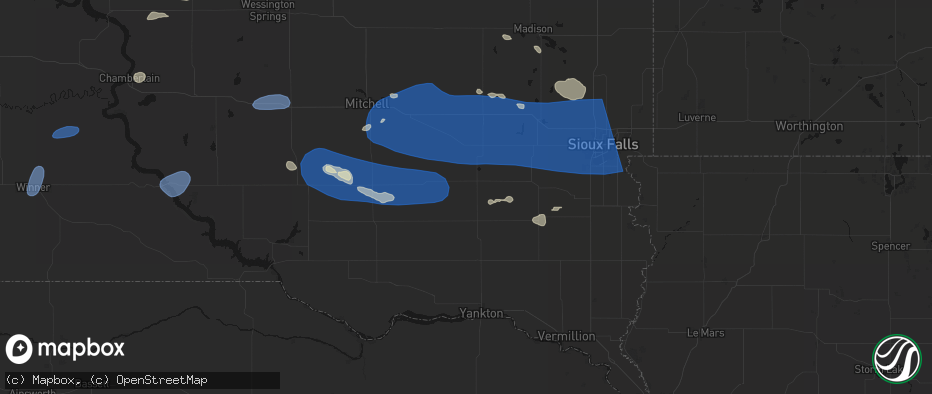 Hail map in Freeman, SD on July 25, 2026