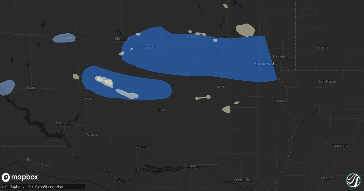 Hail map in Freeman, SD on July 25, 2026