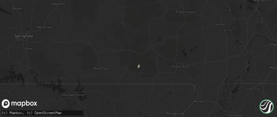 Hail map in Fremont, MO on July 25, 2026