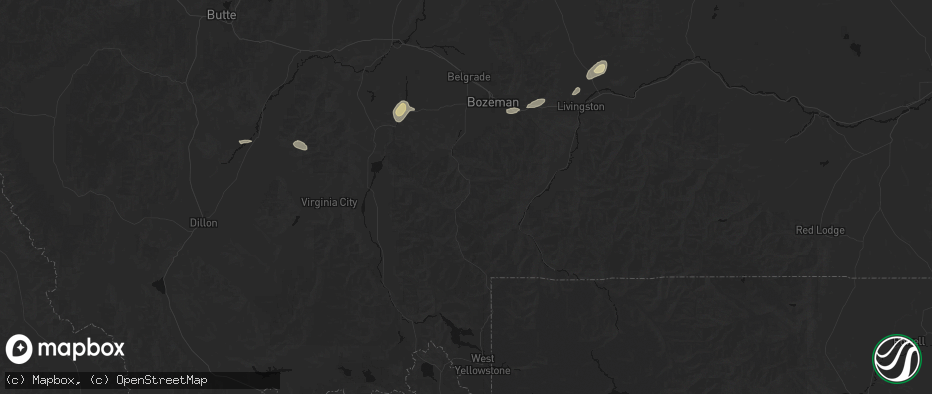 Hail map in Gallatin Gateway, MT on July 25, 2026
