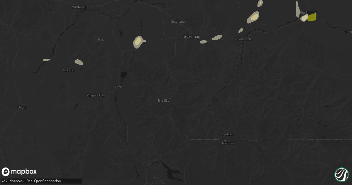Hail map in Gallatin Gateway, MT on July 25, 2026