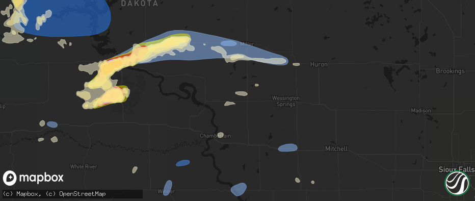 Hail map in Gann Valley, SD on July 25, 2026