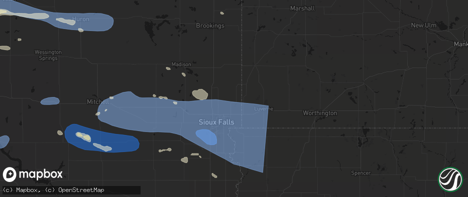 Hail map in Garretson, SD on July 25, 2026