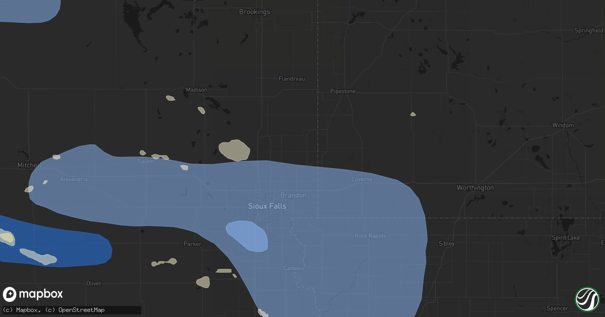 Hail map in Garretson, SD on July 25, 2026