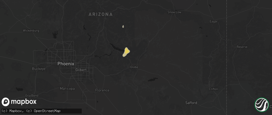 Hail map in Globe, AZ on July 25, 2026