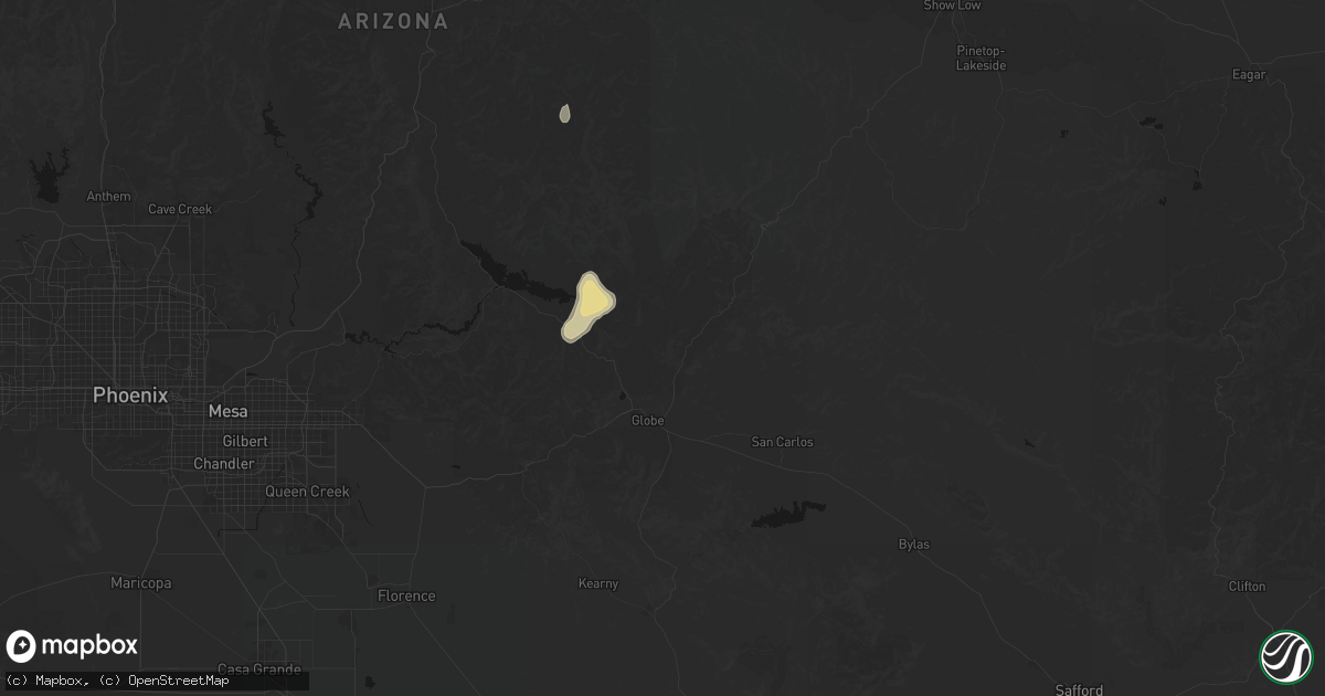 Hail map in Globe, AZ on July 25, 2026