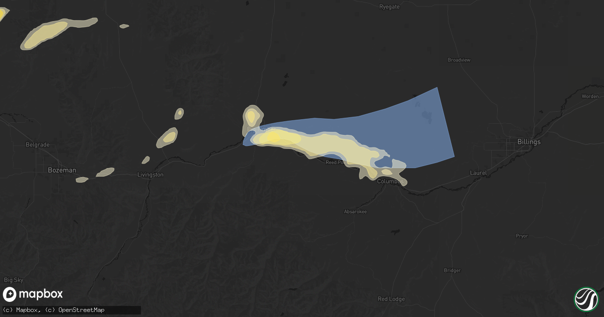 Hail map in Greycliff, MT on July 25, 2026