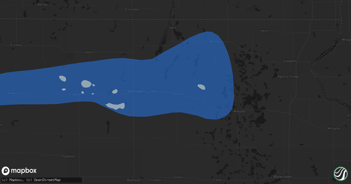 Hail map in Groton, SD on July 25, 2026