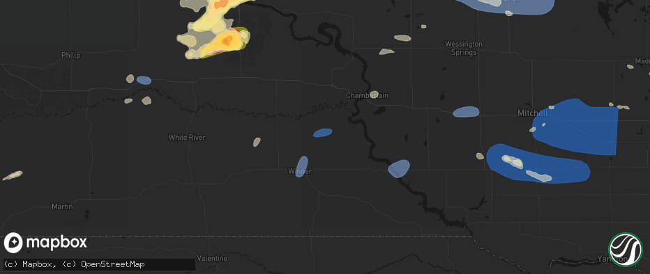 Hail map in Hamill, SD on July 25, 2026