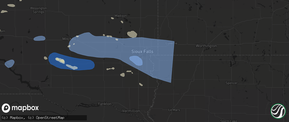 Hail map in Harrisburg, SD on July 25, 2026