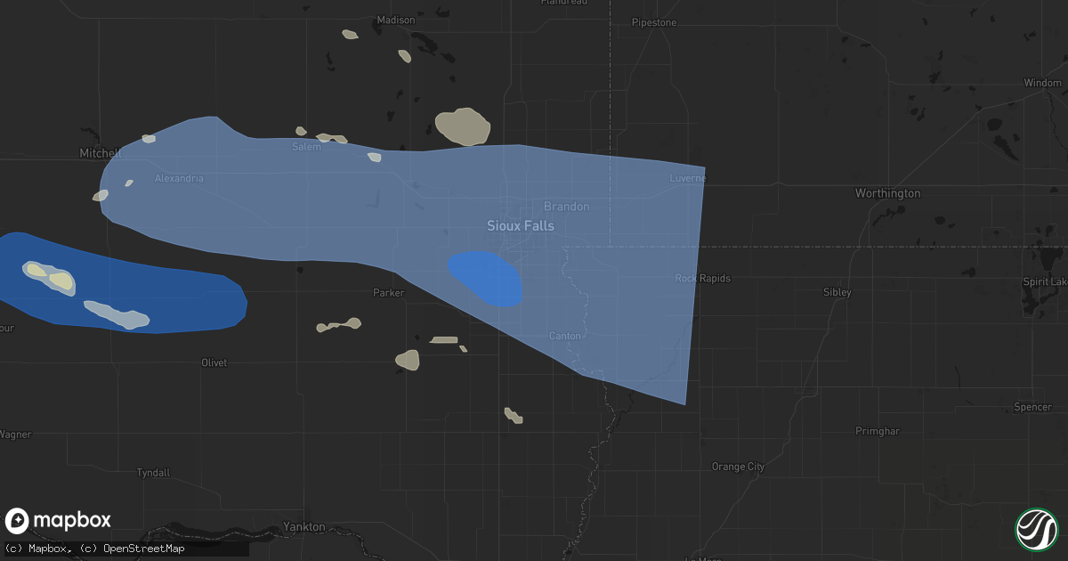 Hail map in Harrisburg, SD on July 25, 2026