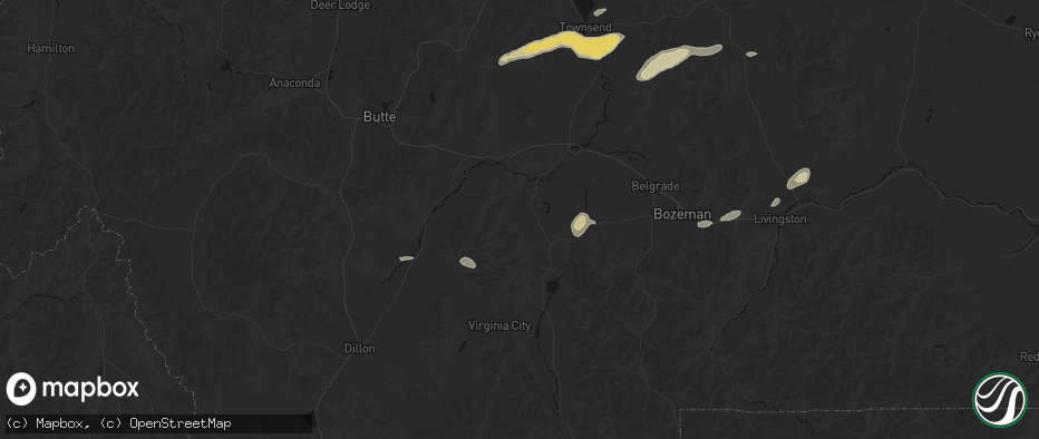 Hail map in Harrison, MT on July 25, 2026