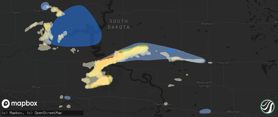 Hail map in Harrold, SD on July 25, 2026
