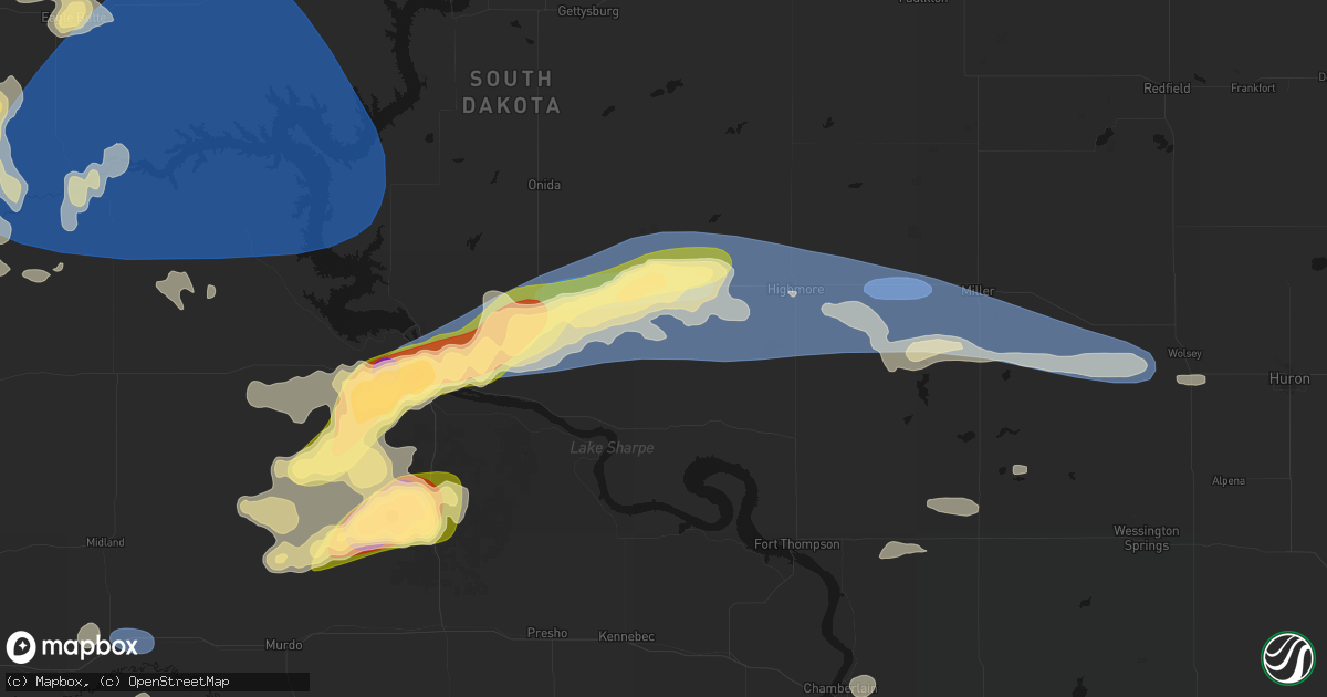 Hail map in Harrold, SD on July 25, 2026
