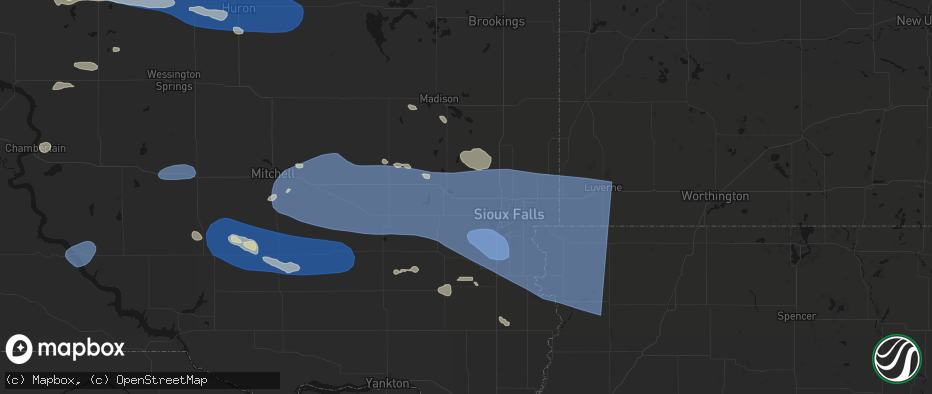 Hail map in Hartford, SD on July 25, 2026