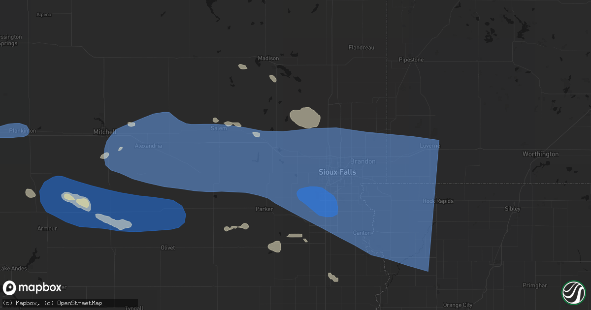 Hail map in Hartford, SD on July 25, 2026