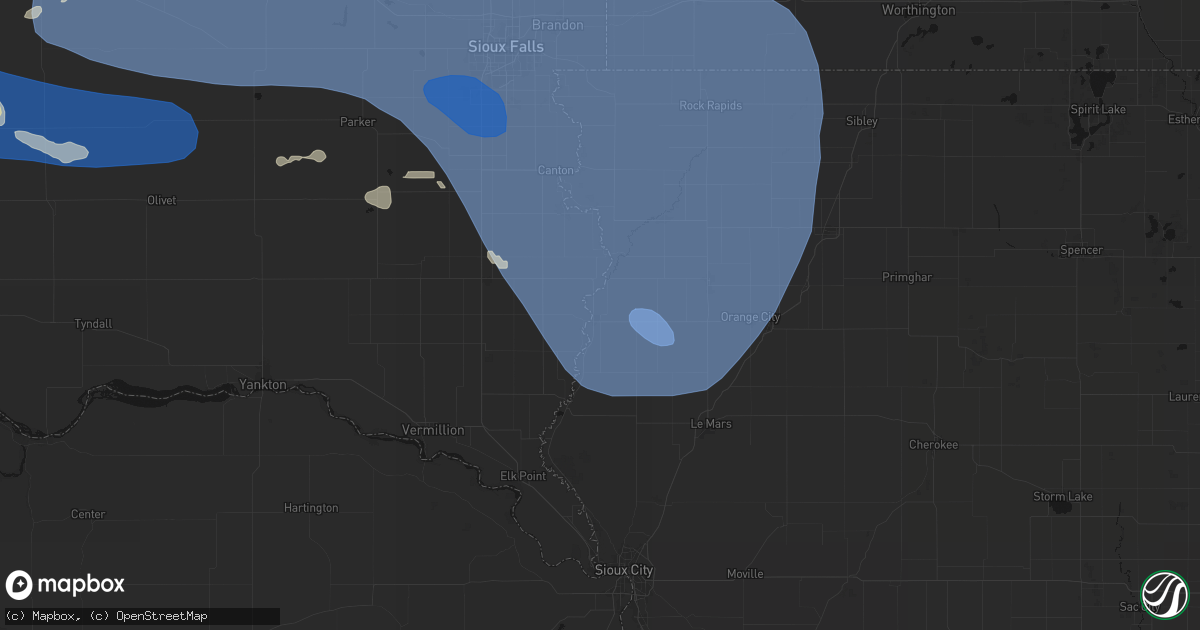Hail map in Hawarden, IA on July 25, 2026