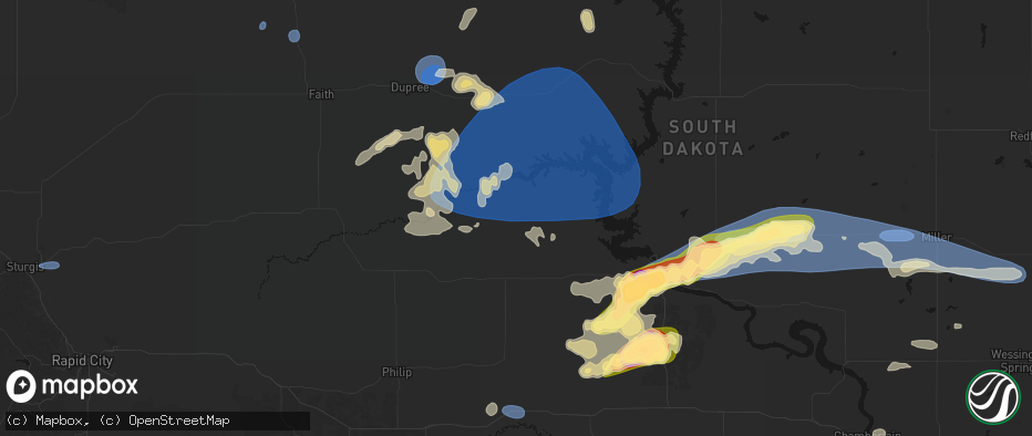 Hail map in Hayes, SD on July 25, 2026