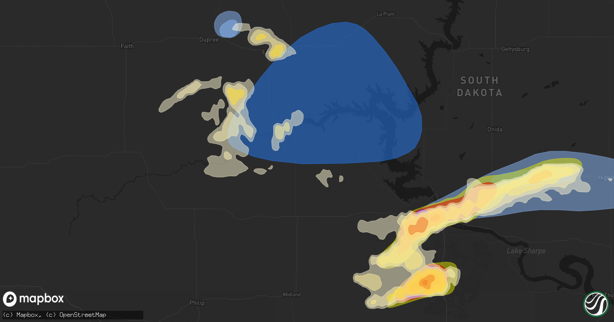 Hail map in Hayes, SD on July 25, 2026