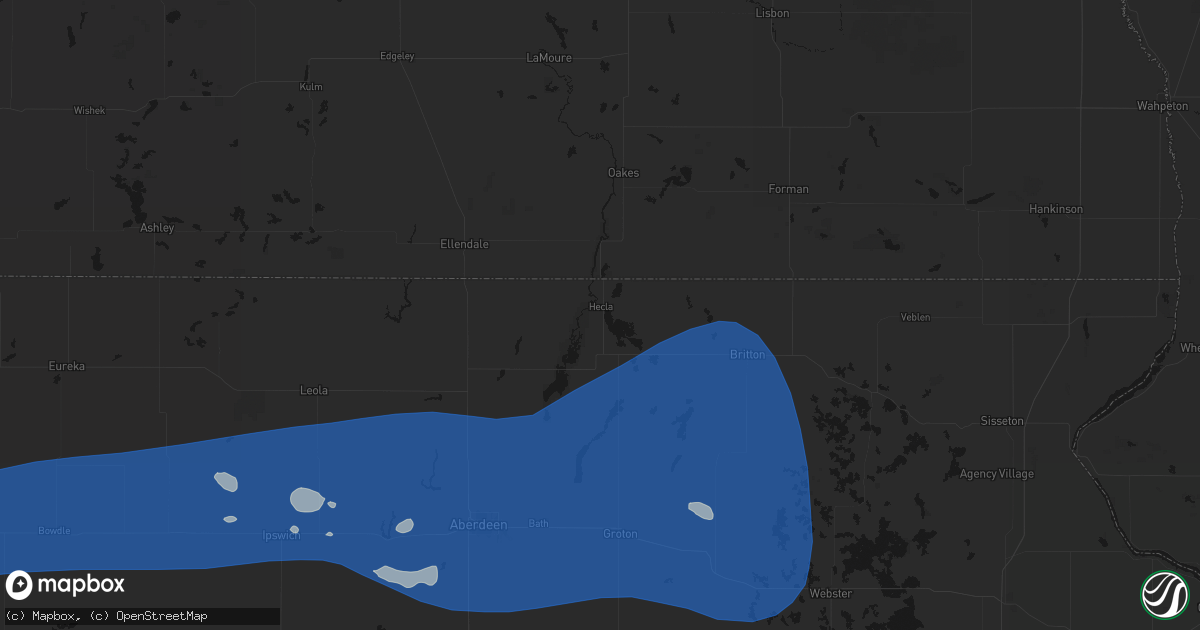 Hail map in Hecla, SD on July 25, 2026