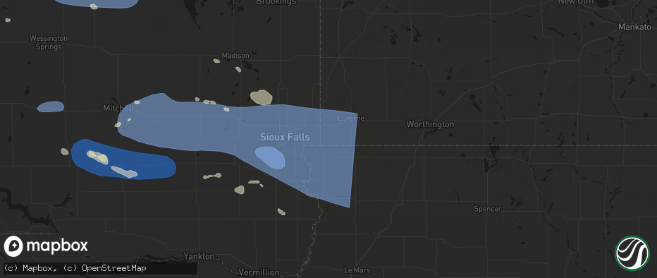 Hail map in Hills, MN on July 25, 2026