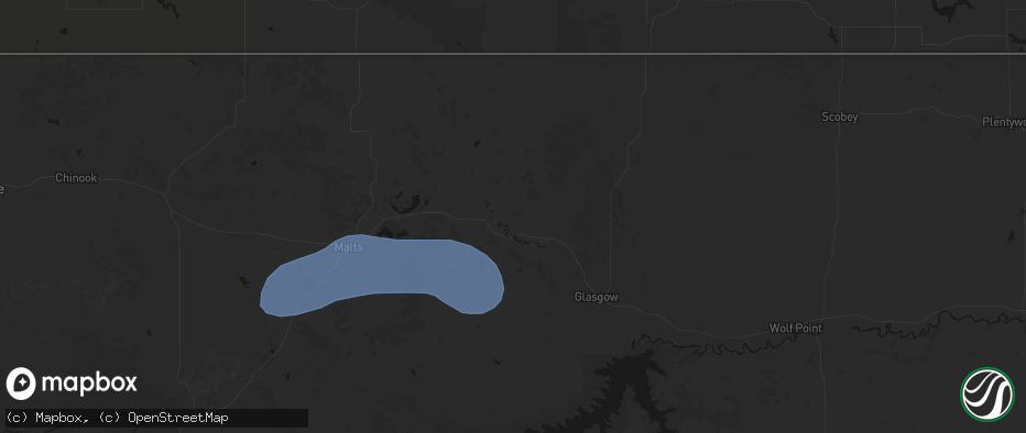 Hail map in Hinsdale, MT on July 25, 2026