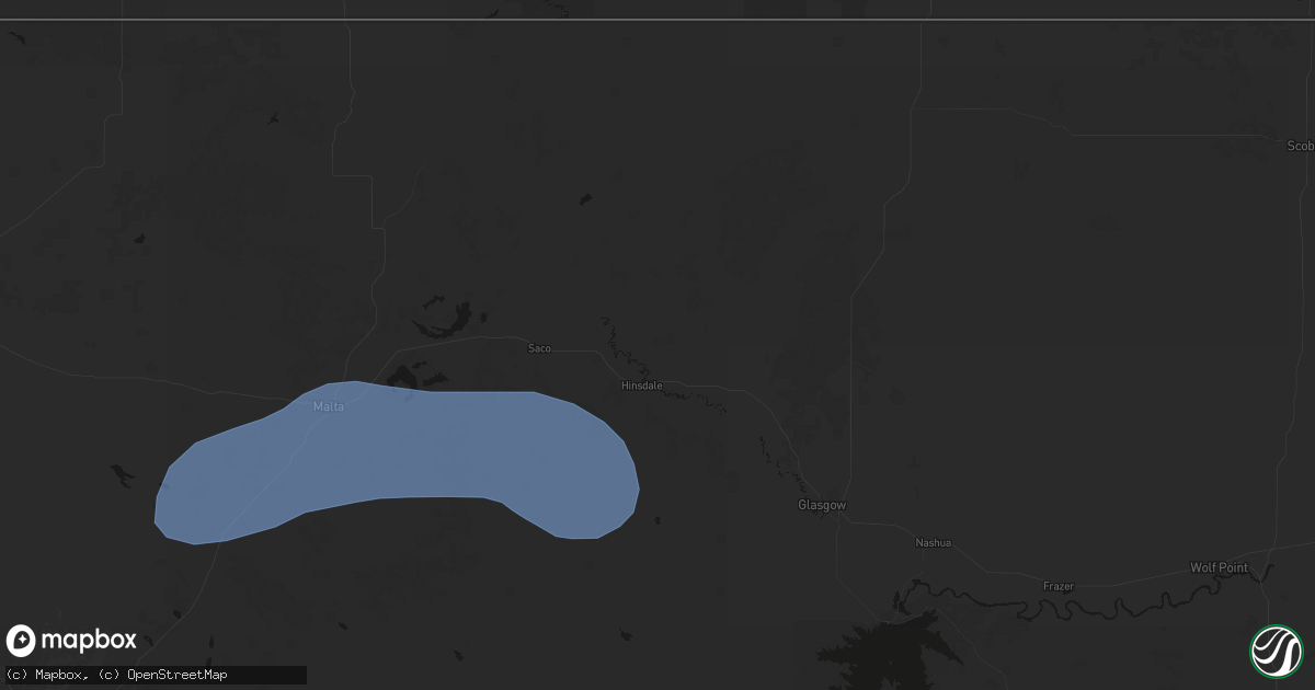 Hail map in Hinsdale, MT on July 25, 2026