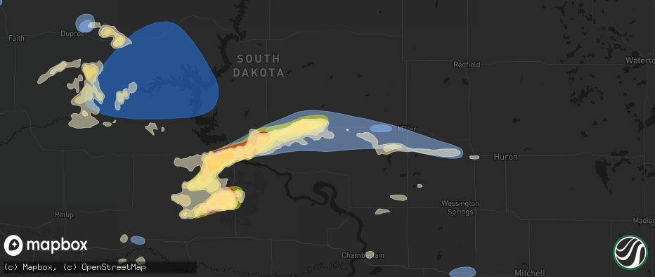 Hail map in Holabird, SD on July 25, 2026