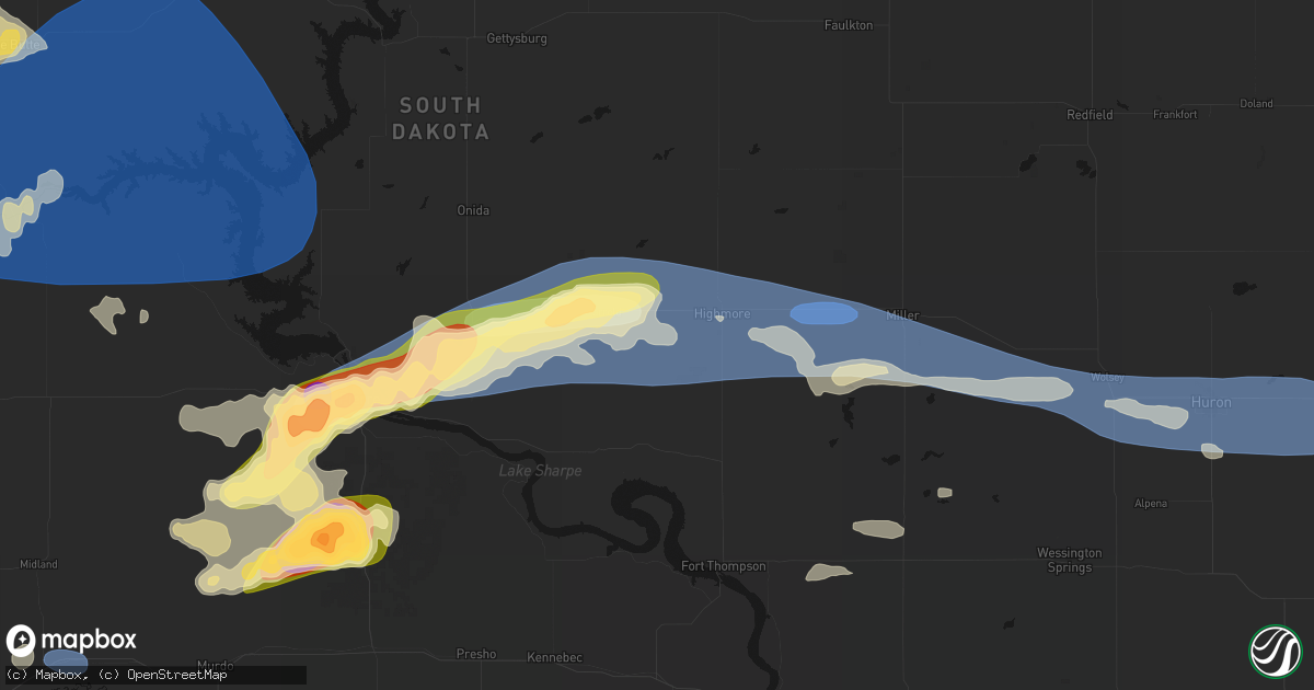 Hail map in Holabird, SD on July 25, 2026
