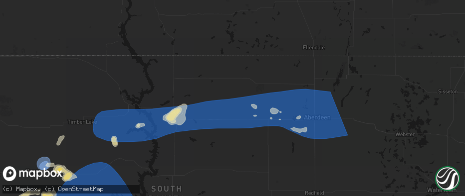 Hail map in Hosmer, SD on July 25, 2026