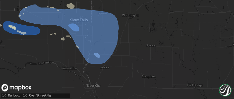 Hail map in Hospers, IA on July 25, 2026