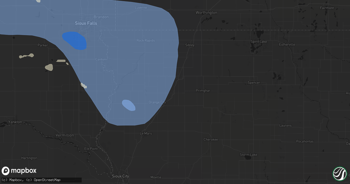 Hail map in Hospers, IA on July 25, 2026