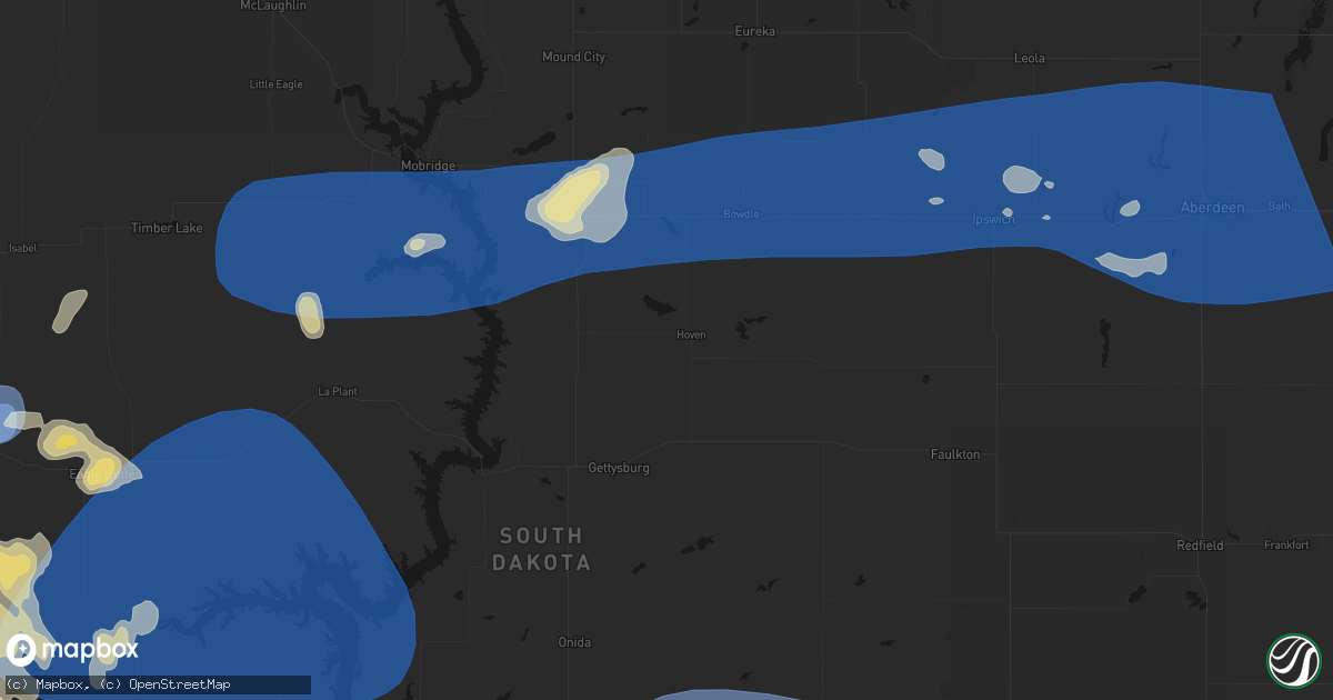 Hail map in Hoven, SD on July 25, 2026
