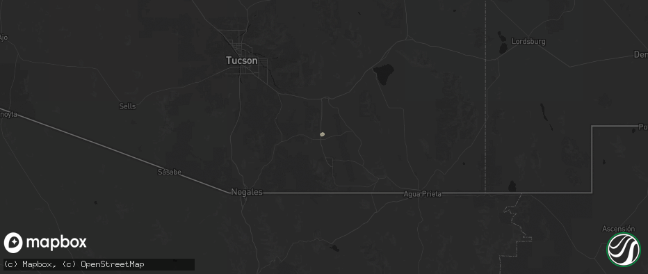 Hail map in Huachuca City, AZ on July 25, 2026