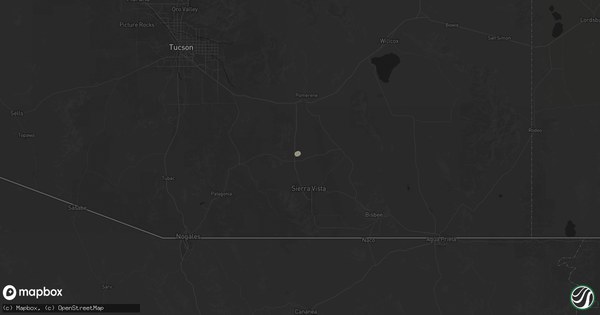 Hail map in Huachuca City, AZ on July 25, 2026