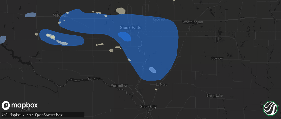 Hail map in Hudson, SD on July 25, 2026