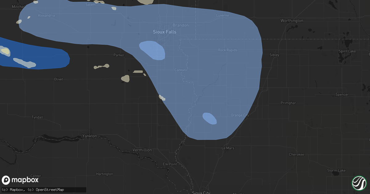 Hail map in Hudson, SD on July 25, 2026