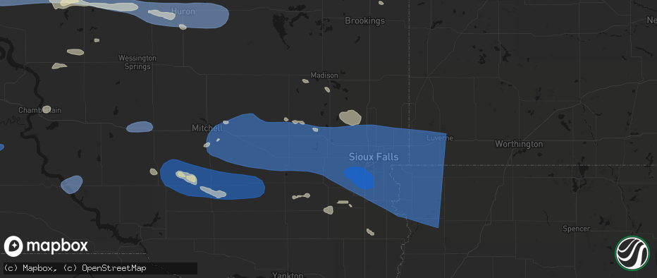 Hail map in Humboldt, SD on July 25, 2026
