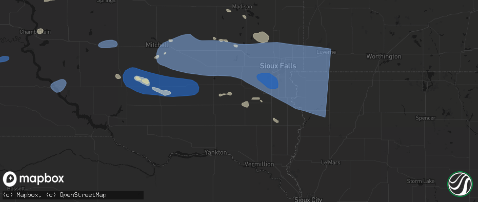 Hail map in Hurley, SD on July 25, 2026