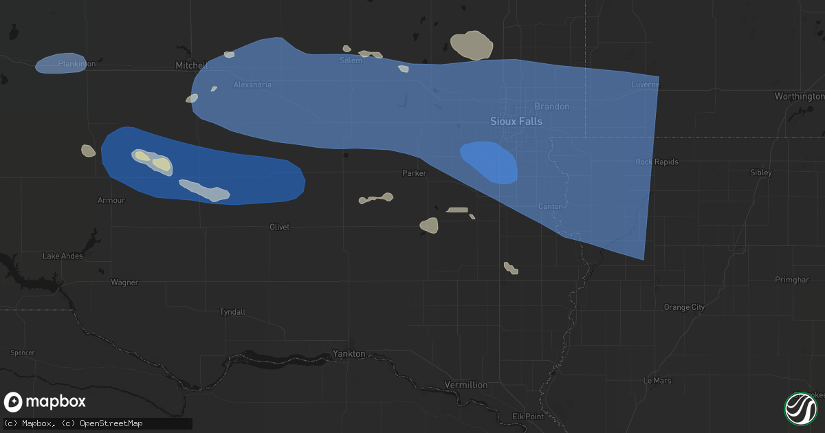 Hail map in Hurley, SD on July 25, 2026
