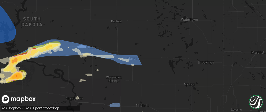 Hail map in Huron, SD on July 25, 2026