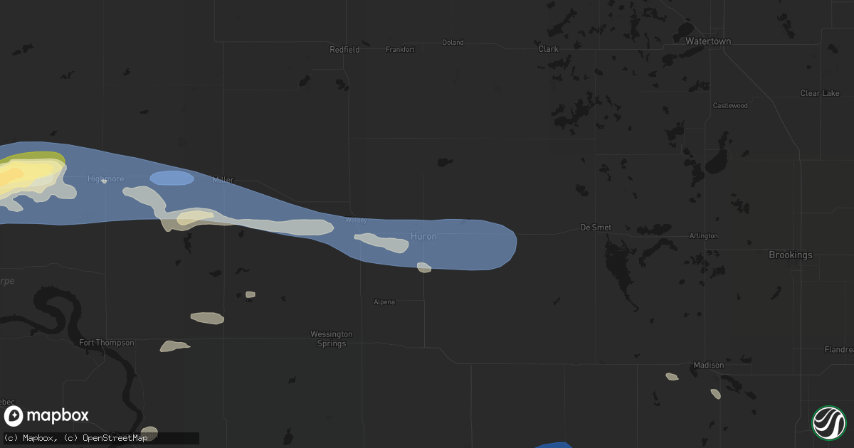 Hail map in Huron, SD on July 25, 2026