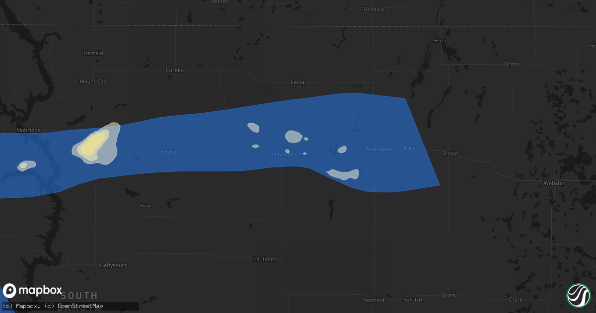 Hail map in Ipswich, SD on July 25, 2026