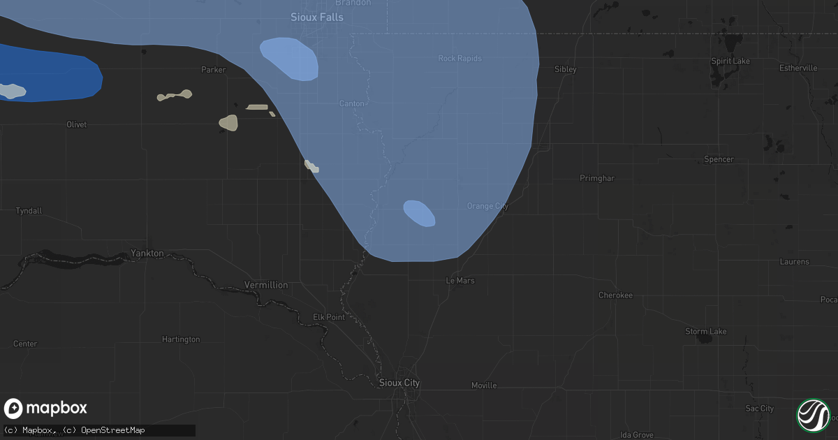 Hail map in Ireton, IA on July 25, 2026