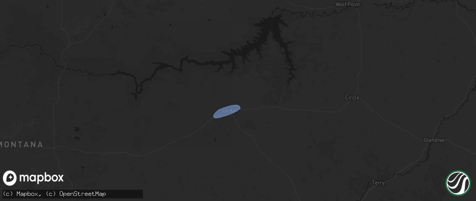 Hail map in Jordan, MT on July 25, 2026