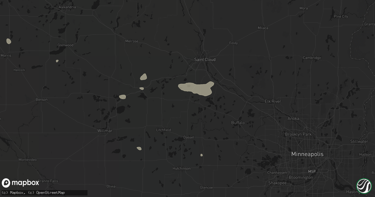 Hail map in Kimball, MN on July 25, 2026