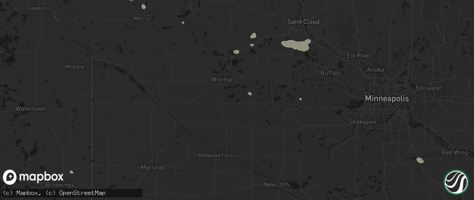 Hail map in Lake Lillian, MN on July 25, 2026