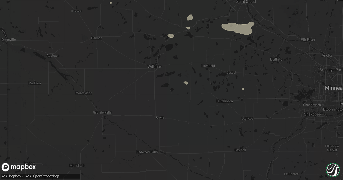 Hail map in Lake Lillian, MN on July 25, 2026