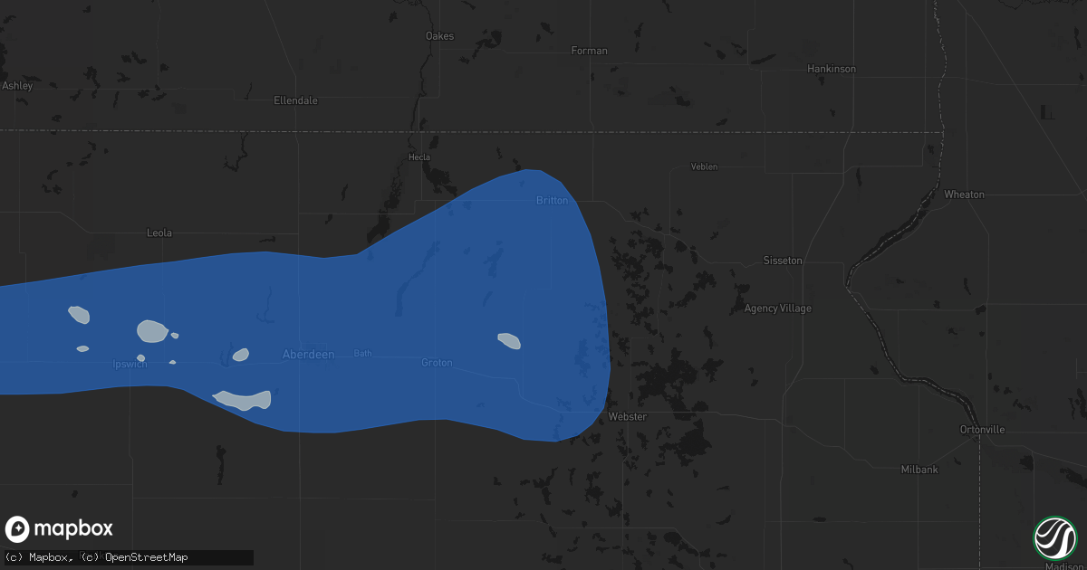 Hail map in Langford, SD on July 25, 2026